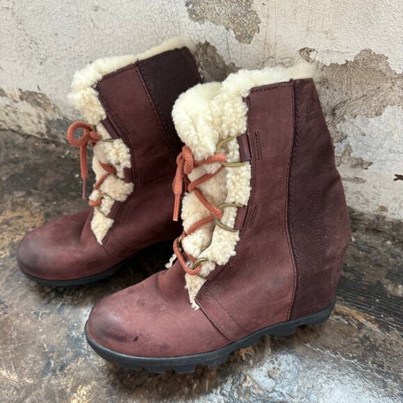 Sorel Boots Joan of Arctic Wedge II Suede Shearling Lace Up Winter Wedge Women 9 - Picture 3 of 5